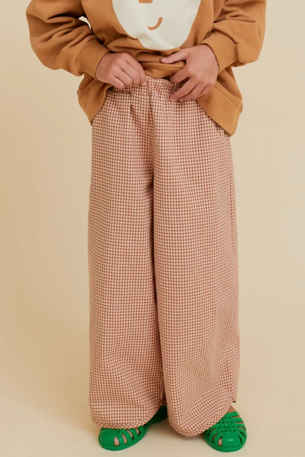 Sustainable kidswear pants brown oversized check OXOXCLUB