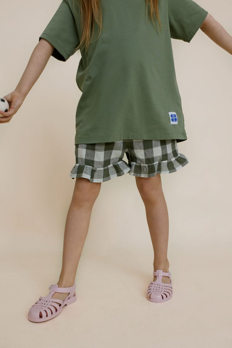 Checkered Linen Shorts with Ruffles