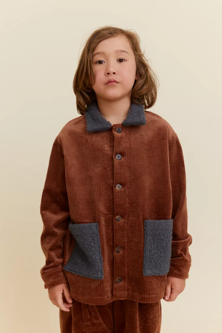 Corduroy Jacket with Boucle Details Rust