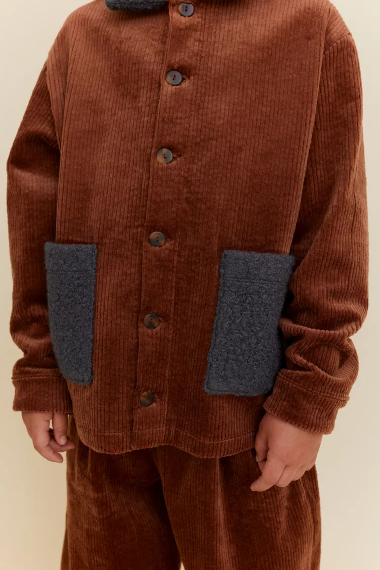 Corduroy Jacket with Boucle Details Rust