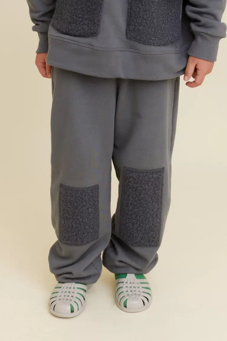 Pants with boucle patches